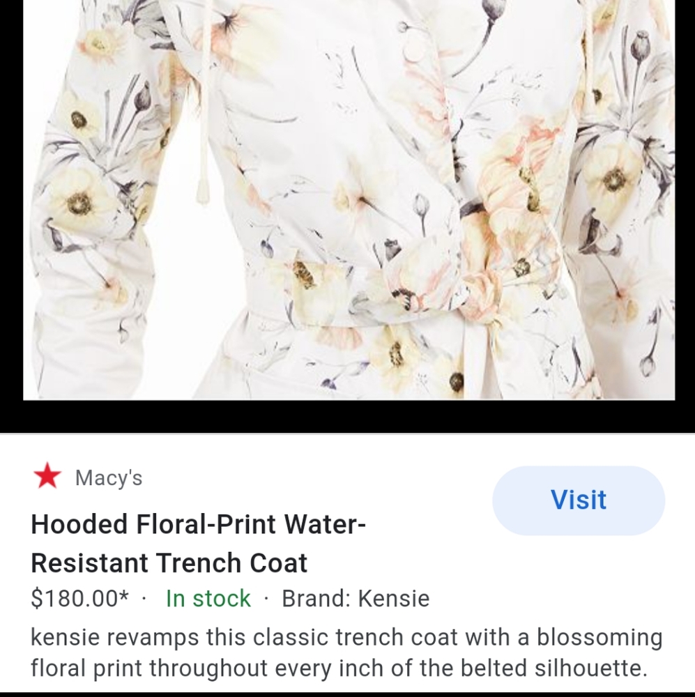 🌷 KENSIE FLORAL PRINT WATER RESISTANT TRENCH COAT LARGE NEW WITH TAGS - Picture 6 of 6